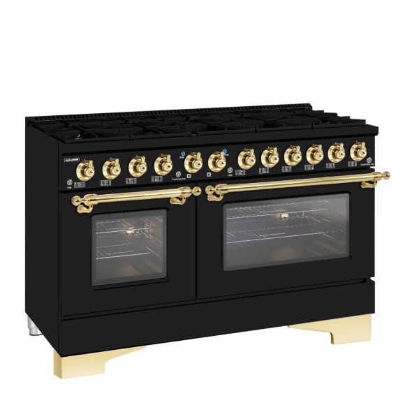 HALLMAN Classico 60" Freestanding Dual Fuel Range Gas Stove-Electric Oven with Brass Trim - HCLRDF60BS