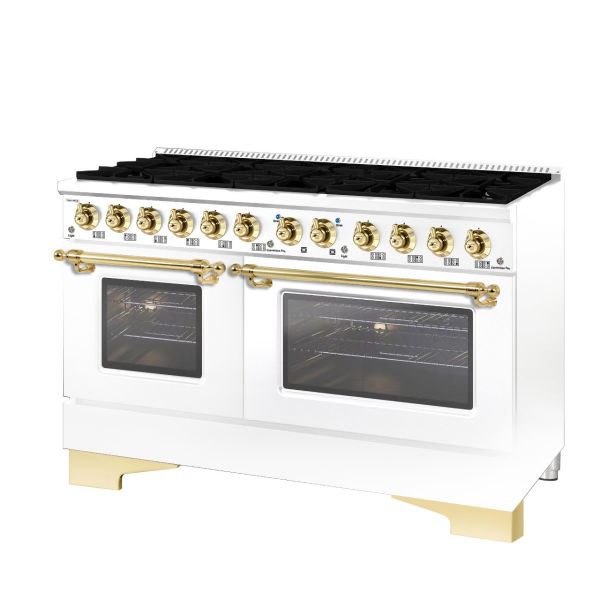 HALLMAN Classico 60" Freestanding Dual Fuel Range Gas Stove-Electric Oven with Brass Trim - HCLRDF60BS