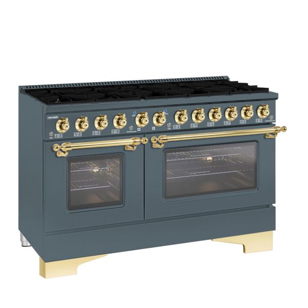 HALLMAN Classico 60" Freestanding Dual Fuel Range Gas Stove-Electric Oven with Brass Trim - HCLRDF60BS