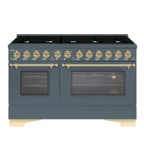 HALLMAN Classico 60" Freestanding Dual Fuel Range Gas Stove-Electric Oven with Brass Trim - HCLRDF60BS