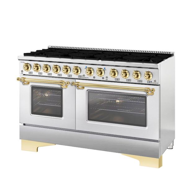 HALLMAN Classico 60" Freestanding Dual Fuel Range Gas Stove-Electric Oven with Brass Trim - HCLRDF60BS