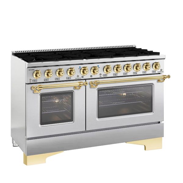 HALLMAN Classico 60" Freestanding Dual Fuel Range Gas Stove-Electric Oven with Brass Trim - HCLRDF60BS