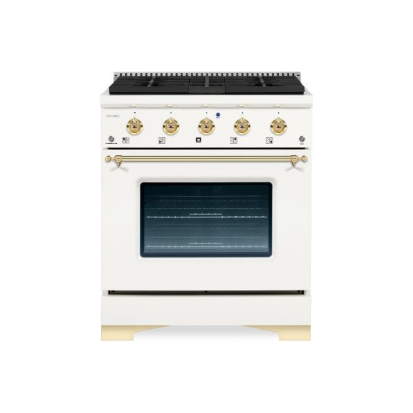 HALLMAN Classico Series 30" Dual Fuel Freestanding Range with Brass Trim - HCLRDF30BS