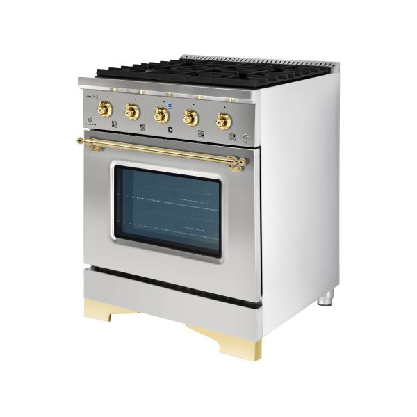 HALLMAN Classico Series 30" Dual Fuel Freestanding Range with Brass Trim - HCLRDF30BS