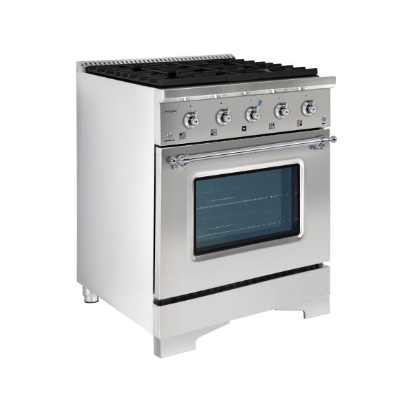 HALLMAN Classico Series 30" Dual Fuel Freestanding Range with Chrome Trim - HCLRDF30CM