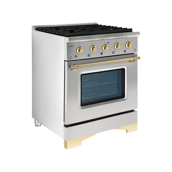 HALLMAN Classico Series 30" Gas Freestanding Range with Brass Trim - HCLRG30BS