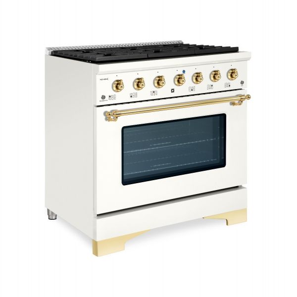 HALLMAN Classico Series 36" Dual Fuel Freestanding Range Brass Trim - HCLRDF36BS