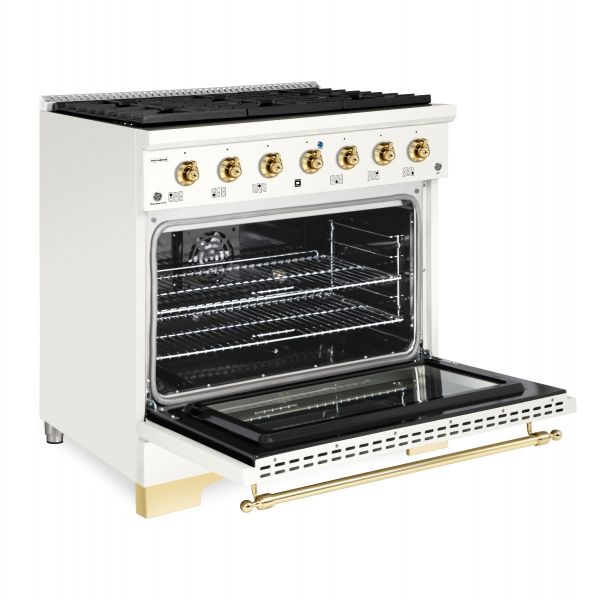 HALLMAN Classico Series 36" Dual Fuel Freestanding Range Brass Trim - HCLRDF36BS