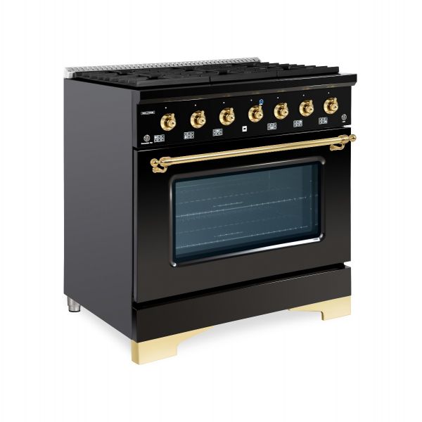 HALLMAN Classico Series 36" Dual Fuel Freestanding Range Brass Trim - HCLRDF36BS