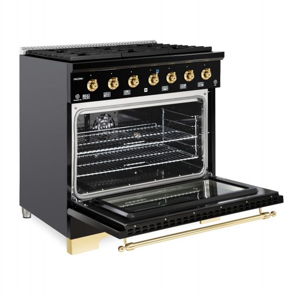 HALLMAN Classico Series 36" Dual Fuel Freestanding Range Brass Trim - HCLRDF36BS