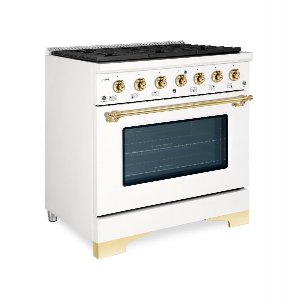 HALLMAN Classico Series 36" Dual Fuel Freestanding Range Brass Trim - HCLRDF36BS