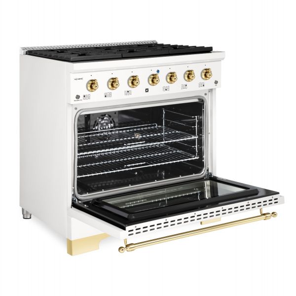 HALLMAN Classico Series 36" Dual Fuel Freestanding Range Brass Trim - HCLRDF36BS