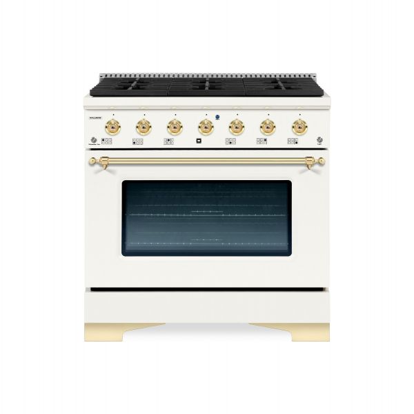 HALLMAN Classico Series 36" Dual Fuel Freestanding Range Brass Trim - HCLRDF36BS