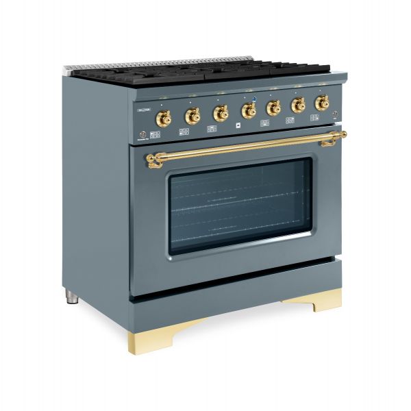 HALLMAN Classico Series 36" Dual Fuel Freestanding Range Brass Trim - HCLRDF36BS