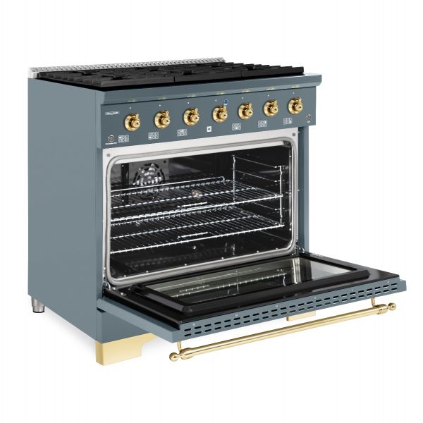 HALLMAN Classico Series 36" Dual Fuel Freestanding Range Brass Trim - HCLRDF36BS