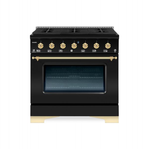 HALLMAN Classico Series 36" Dual Fuel Freestanding Range Brass Trim - HCLRDF36BS