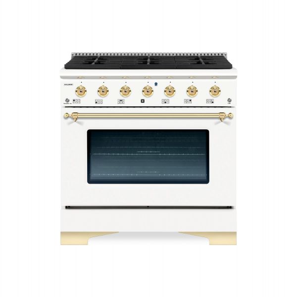 HALLMAN Classico Series 36" Dual Fuel Freestanding Range Brass Trim - HCLRDF36BS