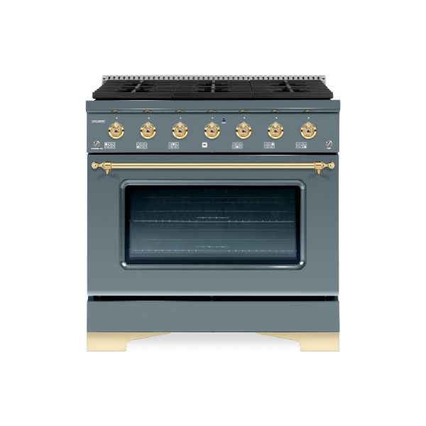 HALLMAN Classico Series 36" Dual Fuel Freestanding Range Brass Trim - HCLRDF36BS