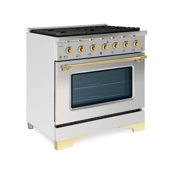 HALLMAN Classico Series 36" Dual Fuel Freestanding Range Brass Trim - HCLRDF36BS