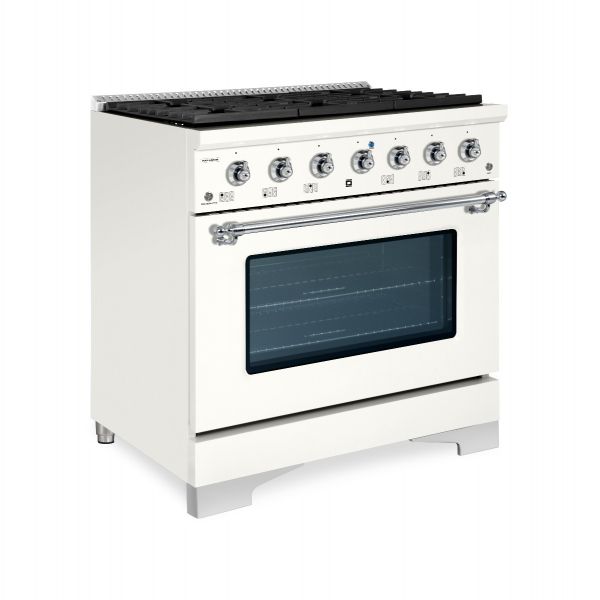 HALLMAN Classico Series 36" Dual Fuel Freestanding Range with 6-Sealed Burners Chrome Trim - HCLRDF36CM