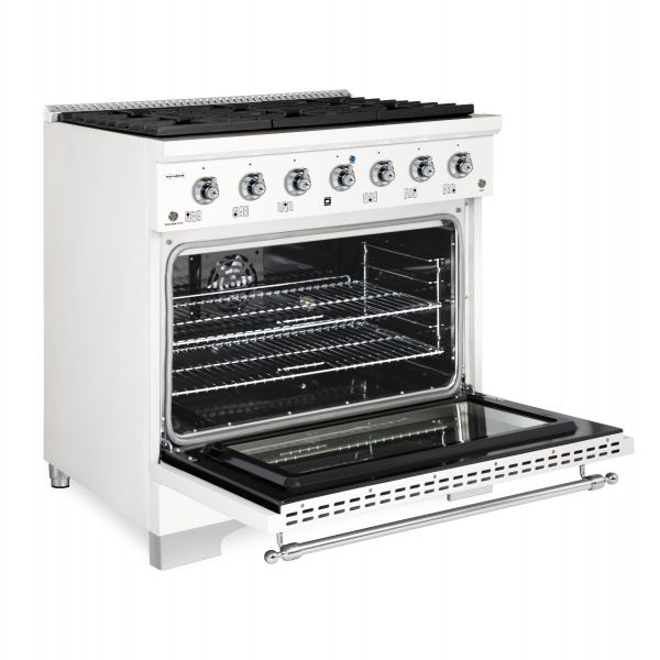 HALLMAN Classico Series 36" Dual Fuel Freestanding Range with 6-Sealed Burners Chrome Trim - HCLRDF36CM