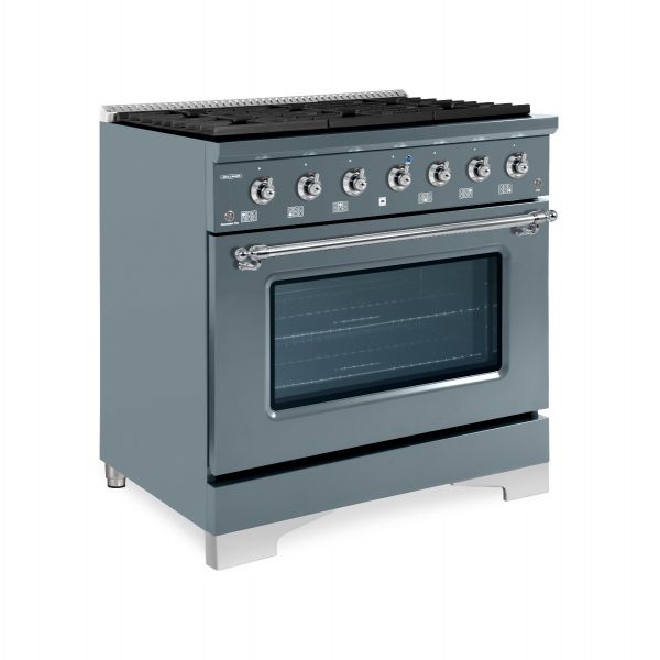 HALLMAN Classico Series 36" Dual Fuel Freestanding Range with 6-Sealed Burners Chrome Trim - HCLRDF36CM