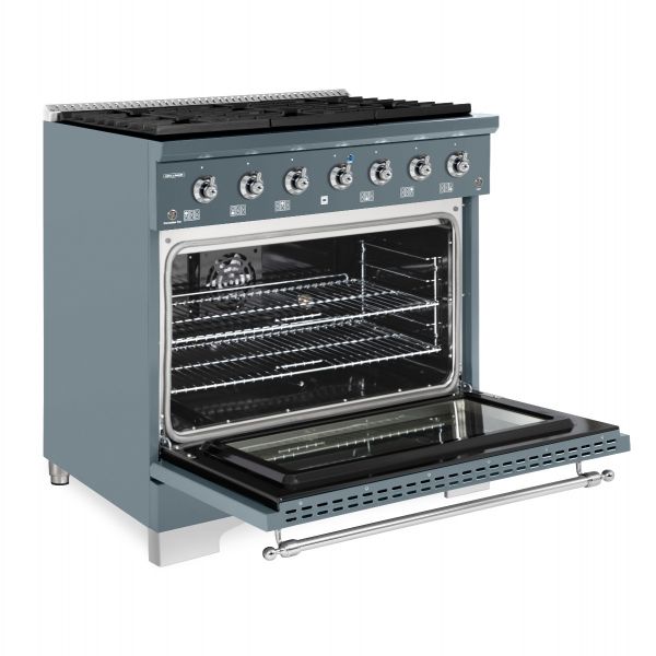 HALLMAN Classico Series 36" Dual Fuel Freestanding Range with 6-Sealed Burners Chrome Trim - HCLRDF36CM