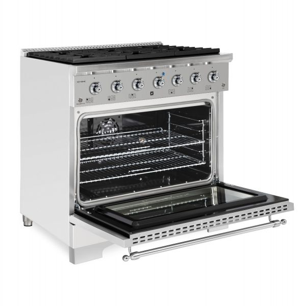 HALLMAN Classico Series 36" Dual Fuel Freestanding Range with 6-Sealed Burners Chrome Trim - HCLRDF36CM