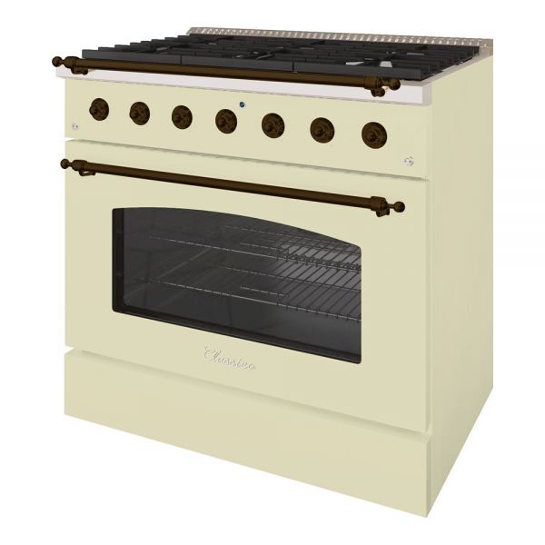 HALLMAN Classico Series 36" Dual Fuel Freestanding Range with Bronze Trim - HCLRDF36BZ