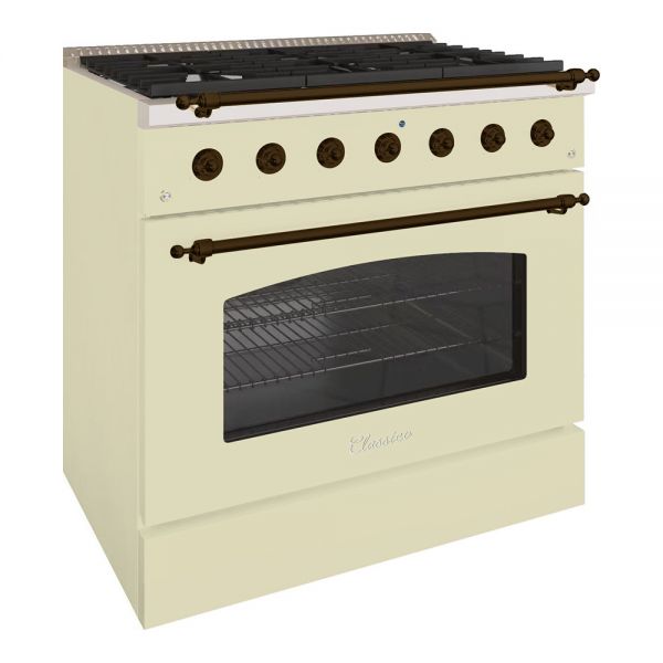 HALLMAN Classico Series 36" Dual Fuel Freestanding Range with Bronze Trim - HCLRDF36BZ