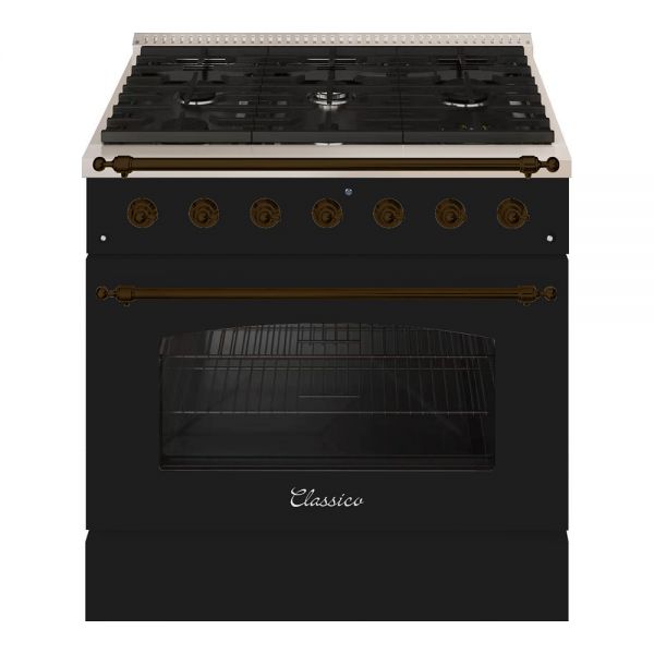 HALLMAN Classico Series 36" Dual Fuel Freestanding Range with Bronze Trim - HCLRDF36BZ