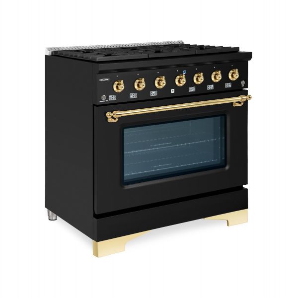 HALLMAN Classico Series 36" Gas Freestanding Range with Brass Trim - HCLRG36BS