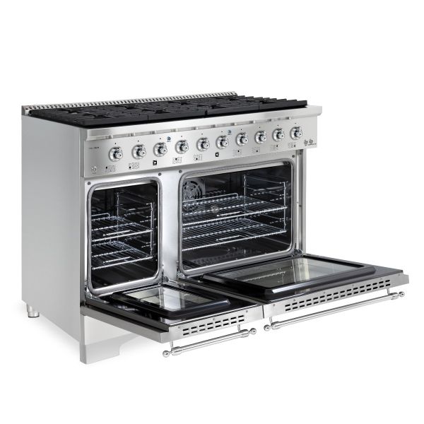 HALLMAN Classico Series 48" Dual Fuel Freestanding Range With 8-Sealed Burners Chrome Trim- HCLRDF48CM