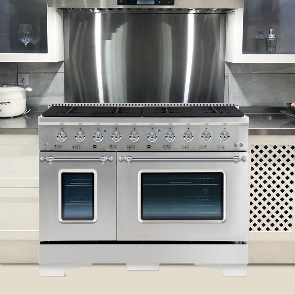 HALLMAN Classico Series 48" Dual Fuel Freestanding Range With 8-Sealed Burners Chrome Trim- HCLRDF48CM