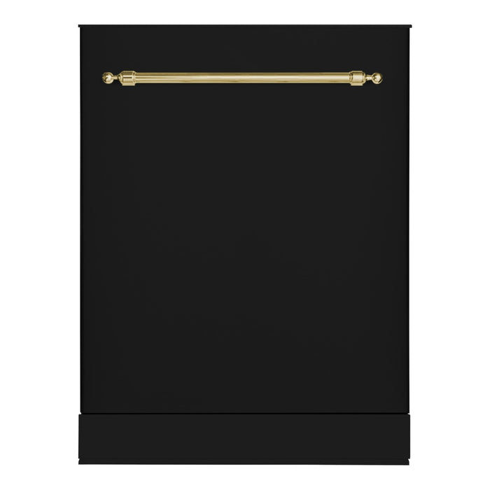 HALLMAN 24-Inch Dishwasher with Stainless Steel Metal Spray Arms in Glossy Black with Classico Brass Handle (HCDW24BSGB)