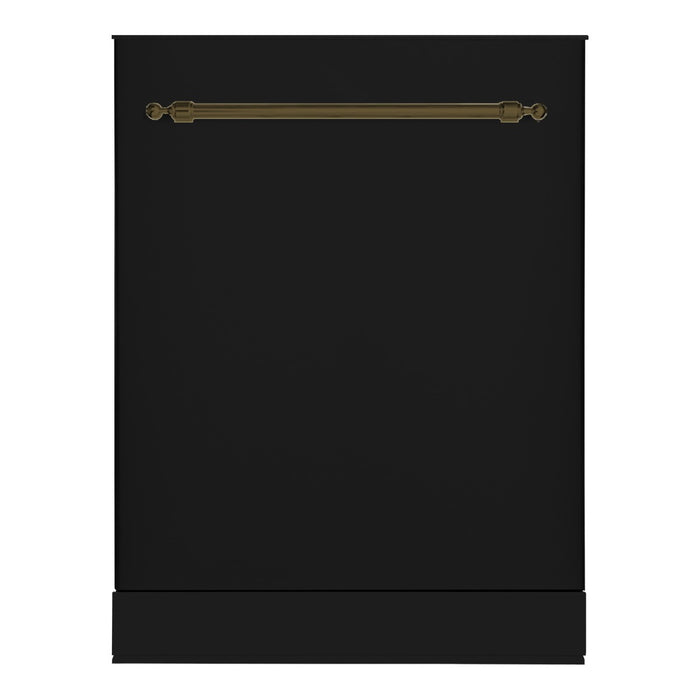 HALLMAN 24-Inch Dishwasher with Stainless Steel Metal Spray Arms in Glossy Black with Classico Bronze Handle (HCDW24BZGB)