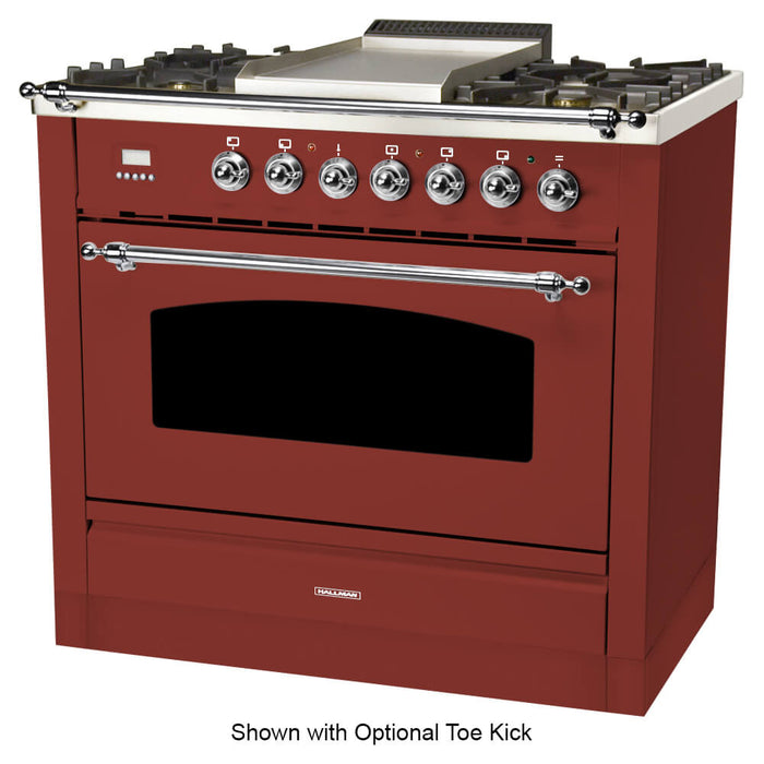 HALLMAN 36 in. Single Oven All Gas Italian Range, Chrome Trim in Burgundy (HGR36CMBG)