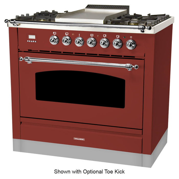 HALLMAN 36 in. Single Oven All Gas Italian Range, Chrome Trim in Burgundy (HGR36CMBG)