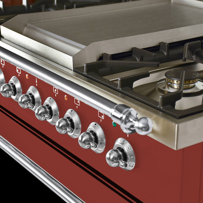 HALLMAN 36 in. Single Oven All Gas Italian Range, Chrome Trim in Burgundy (HGR36CMBG)