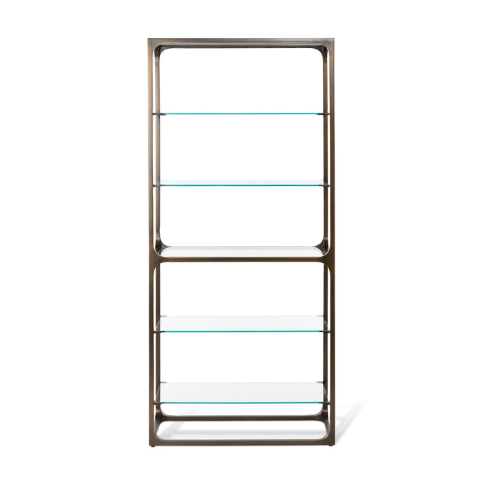 Park Hill Collection Taurus Bookshelf - Antique Bronze Frame with Glass Shelves for Elegant Home Office & Living Room Decor EFC20039