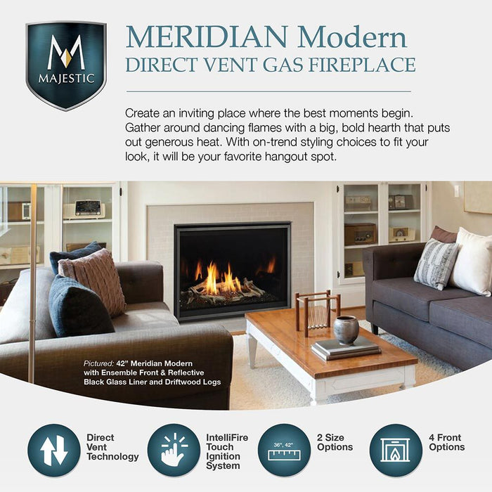 Majestic Meridian 36" Modern Top Direct Vent Gas Fireplace With Intellifire Touch Ignition (NG)