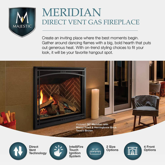 Majestic Meridian 36" Top/Rear Direct Vent Fireplace With IntelliFire Touch ignition - MER36