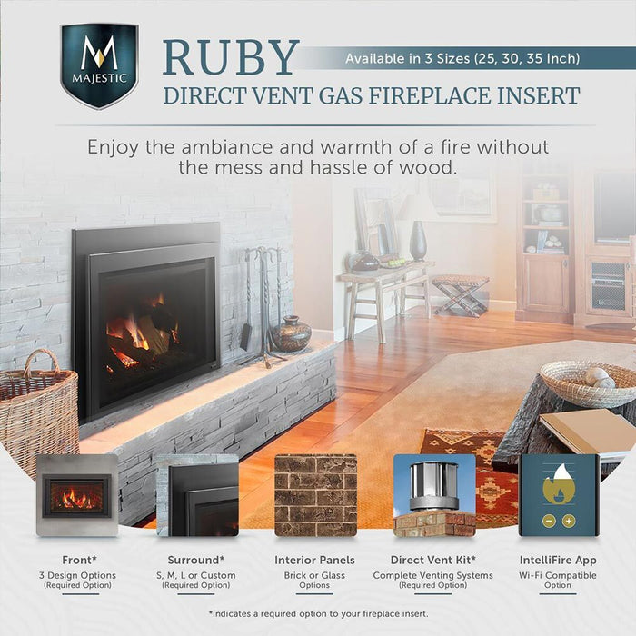 Majestic 25" Ruby Small  Direct Vent Gas Insert With Intellifire Touch Ignition System - RUBY25