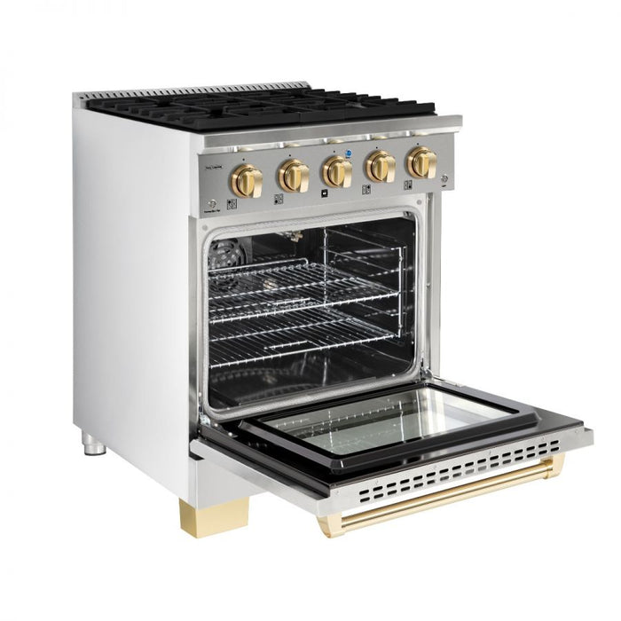 HALLMAN Bold Series 30" Dual Fuel Freestanding Range with Brass Trim - HBRDF30BS