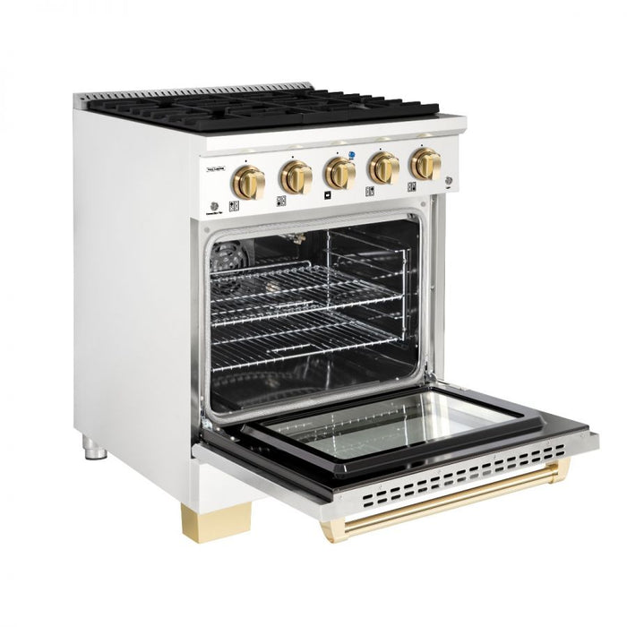 HALLMAN Bold Series 30" Dual Fuel Freestanding Range with Brass Trim - HBRDF30BS