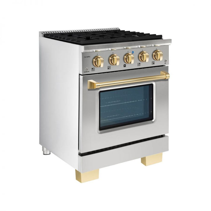 HALLMAN Bold Series 30" Dual Fuel Freestanding Range with Brass Trim - HBRDF30BS