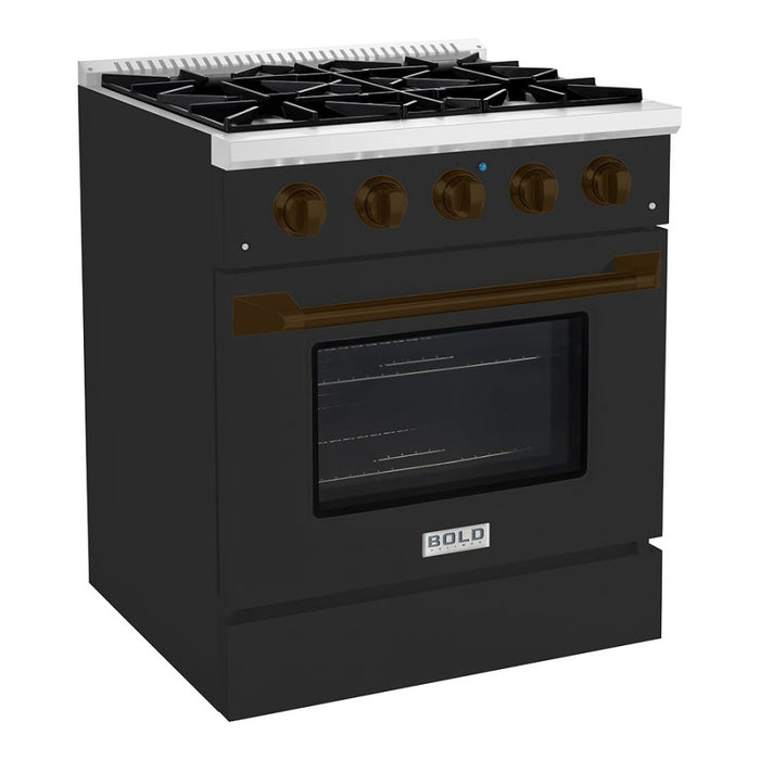 HALLMAN Bold Series 30" Dual Fuel Freestanding Range with Bronze Trim - HBRDF30BZ