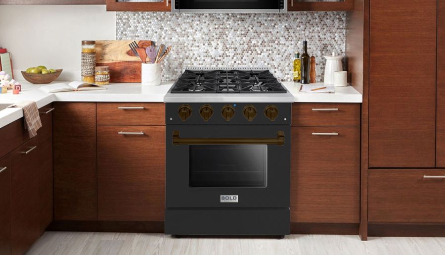 HALLMAN Bold Series 30" Dual Fuel Freestanding Range with Bronze Trim - HBRDF30BZ