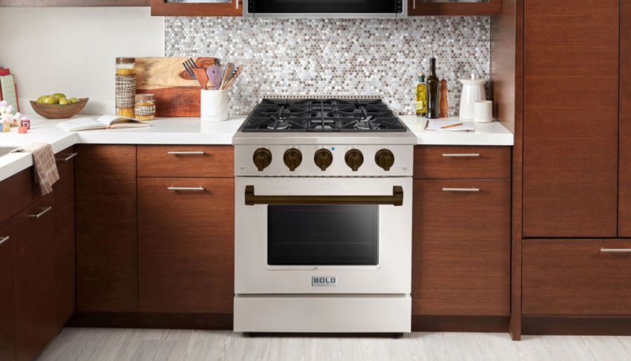 HALLMAN Bold Series 30" Dual Fuel Freestanding Range with Bronze Trim - HBRDF30BZ