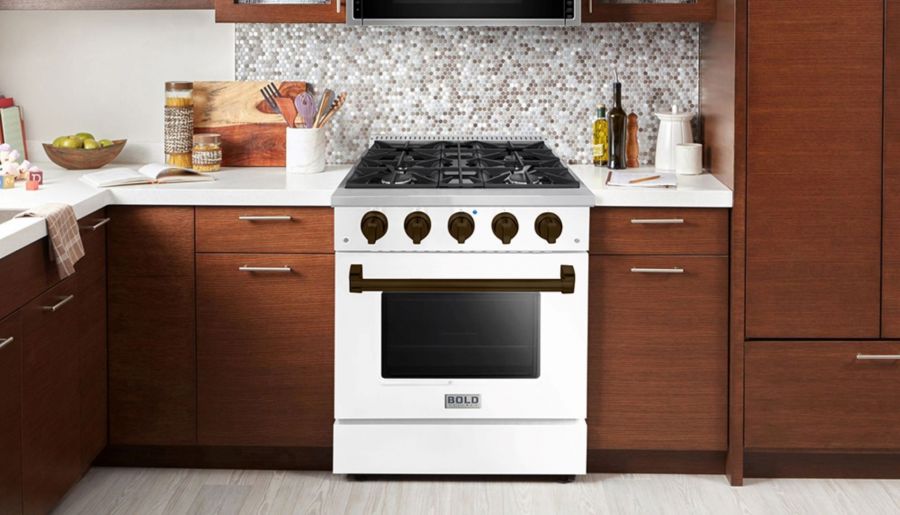 HALLMAN Bold Series 30" Dual Fuel Freestanding Range with Bronze Trim - HBRDF30BZ